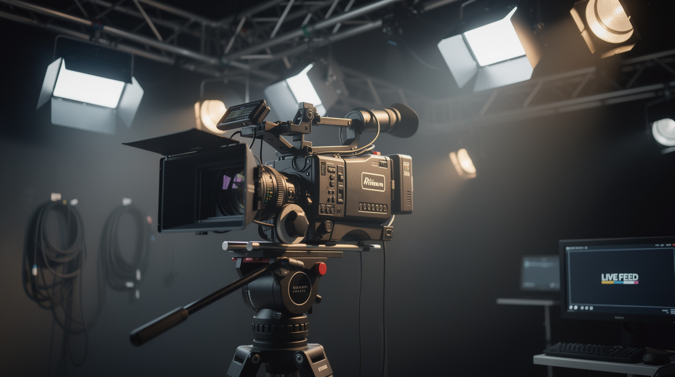 Lighting and camera equipment setup in a TV studio