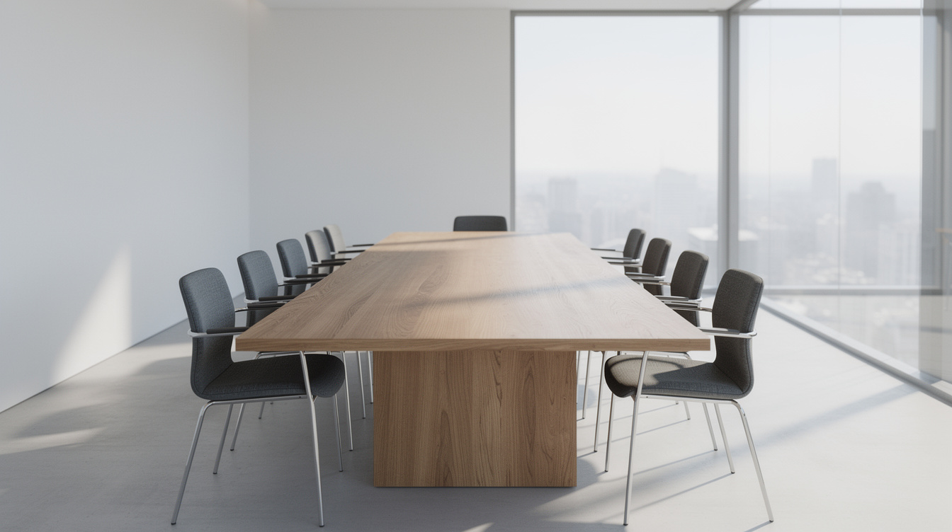Modern meeting room with wooden table and chairs